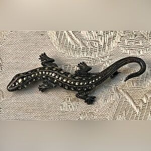 VTG Marcasite Lizard Brooch Salamander Pin Rolling Safety Clasp Art Deco 2.25"